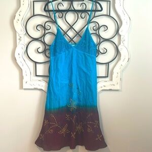 NANCY-K 100% COTTON CROCHET EMBROIDERED TIE DYED MIDI SUNDRESS  SIZE 3X